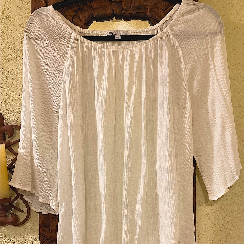 DR2 by Daniel Rainn, white boho top, peasant top.